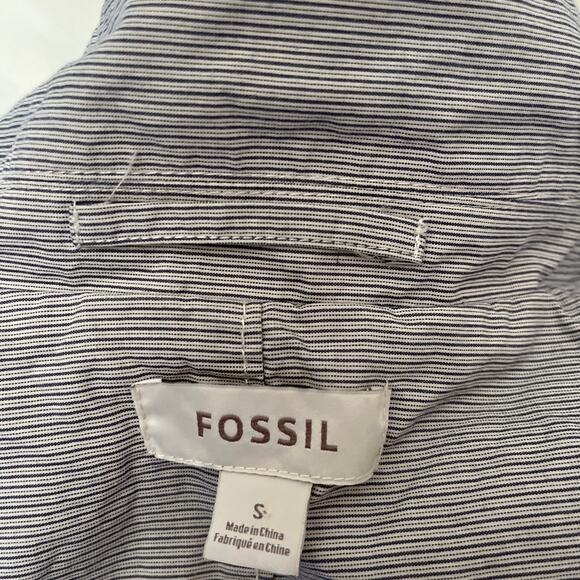 Fossil Stripe Womens Blazer Sz S Lightweight One Button Academia Ruched Utility - Picture 10 of 11